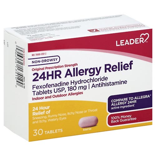 Image for Leader Allergy Relief, 24 Hr, Non-Drowsy, Original Prescription Strength, Tablets,30ea from HomeTown Pharmacy - Big Rapids